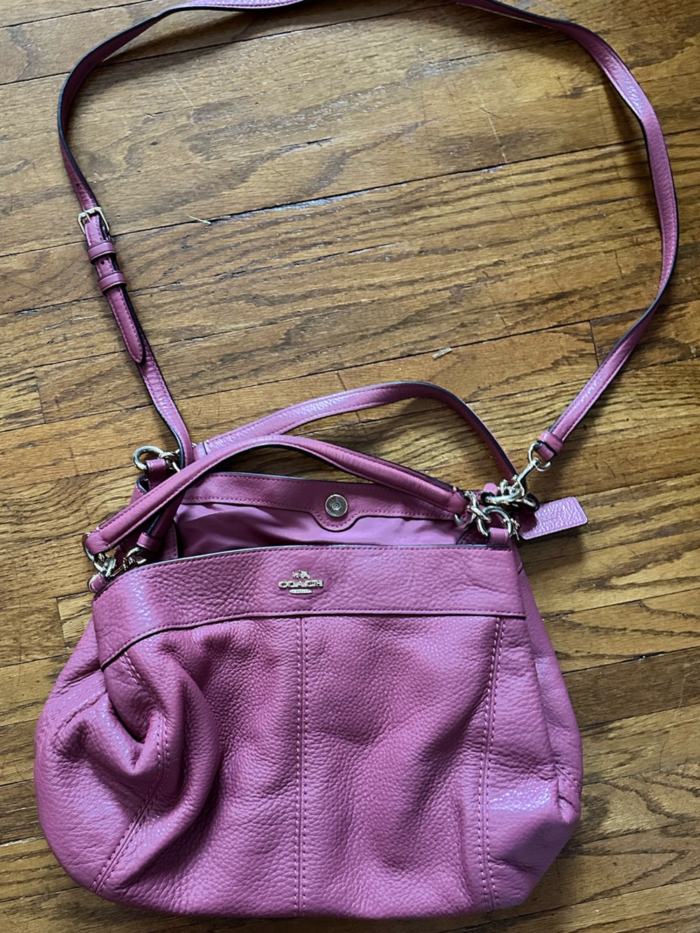 Coach Magenta Pebbled Leather Shoulder Bag